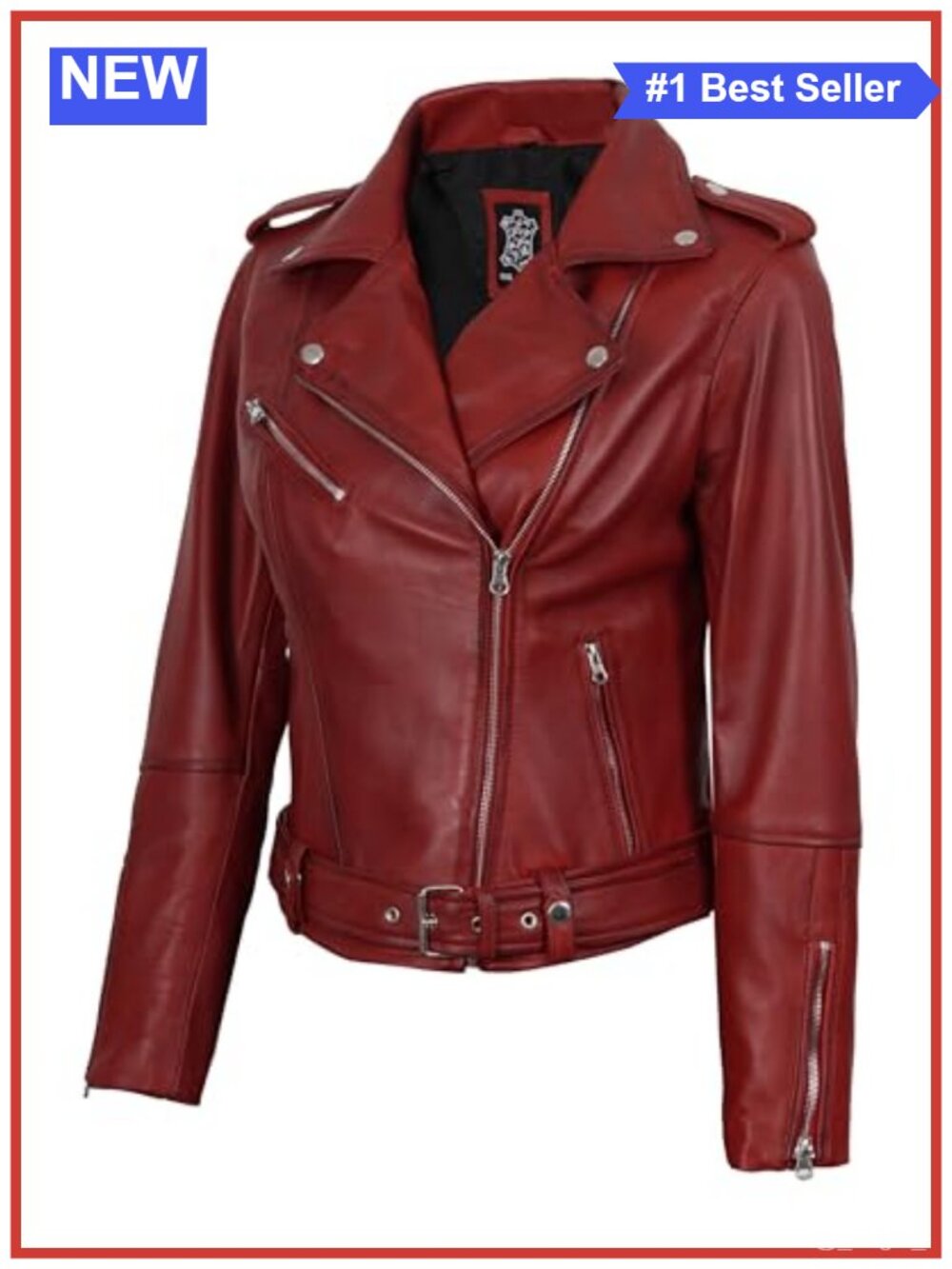Genuine Lambskin Leather Jacket Women Belted Moto Asymmetrical